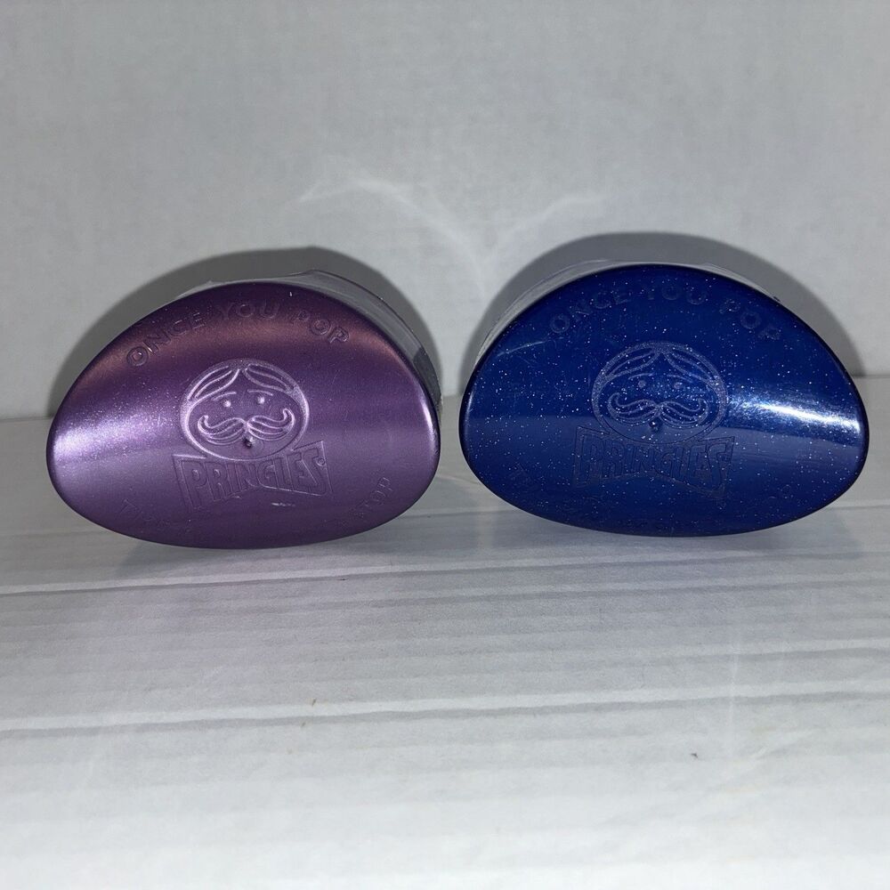 Lot of 2 Vintage 90s Pringles ToGo Plastic Chip Holder Cases Purple Blue Sparkle